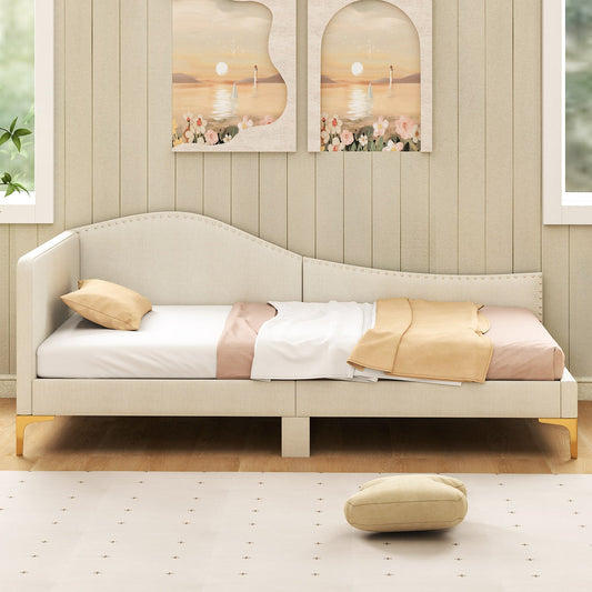 Full/Twin Size Upholstered Daybed with Metal Legs and Wood Slats-Twin Size - Tampa Home & Garden Store