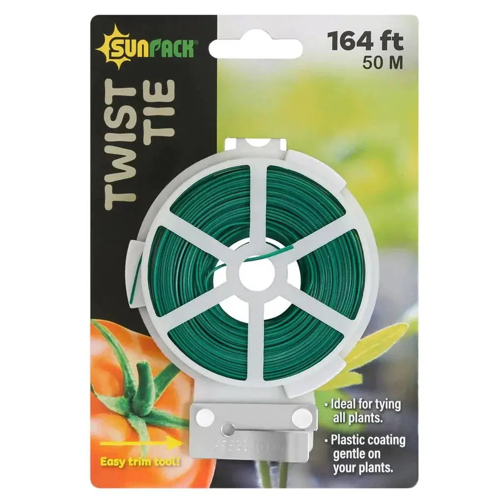 SunPack twist tie spool with cutter, green plastic ties for plants, 164 ft length on Tampa Home & Garden Store
