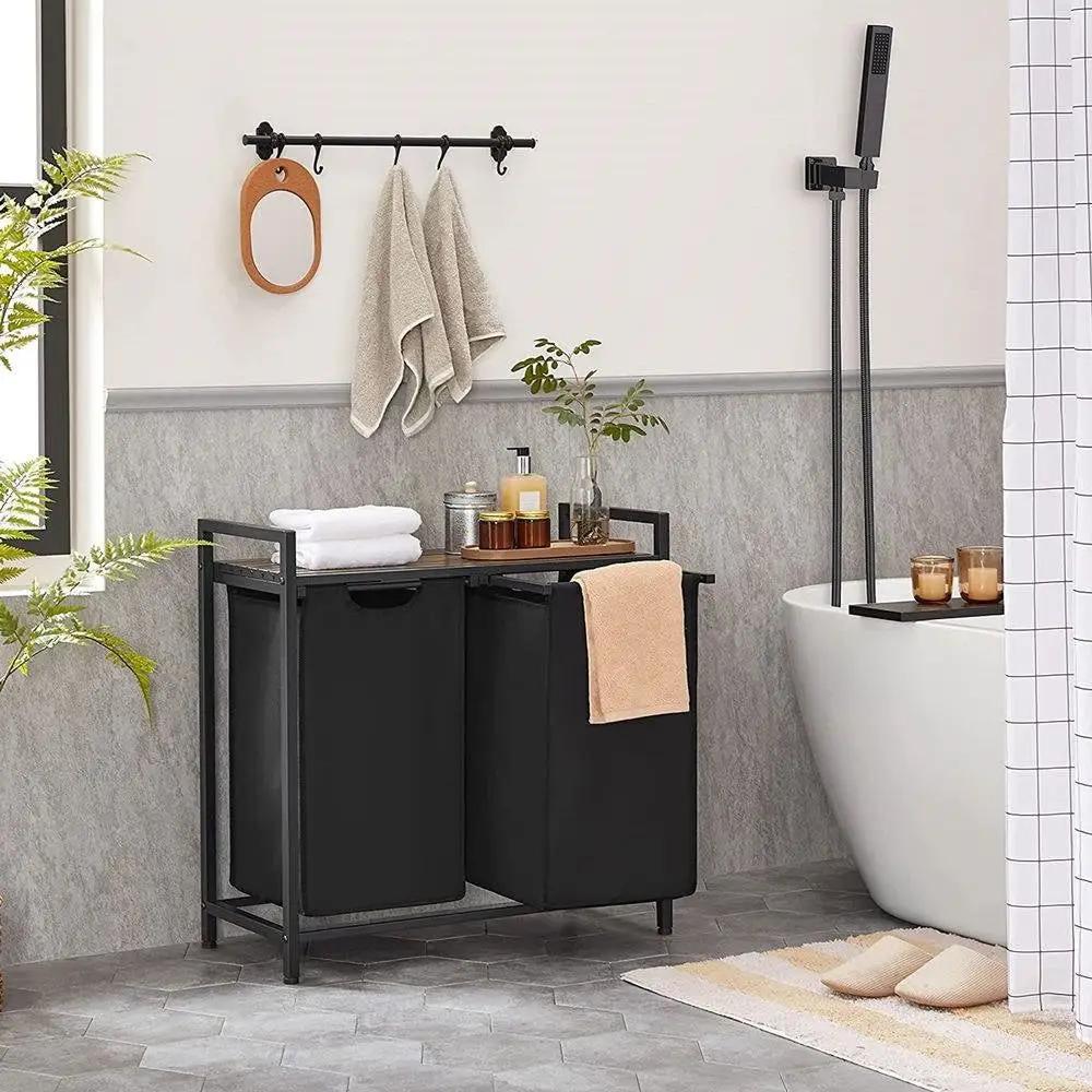 Metal Wood Industrial Modern Laundry Sorter Hamper Black/Brown - Tampa Home & Garden Store
