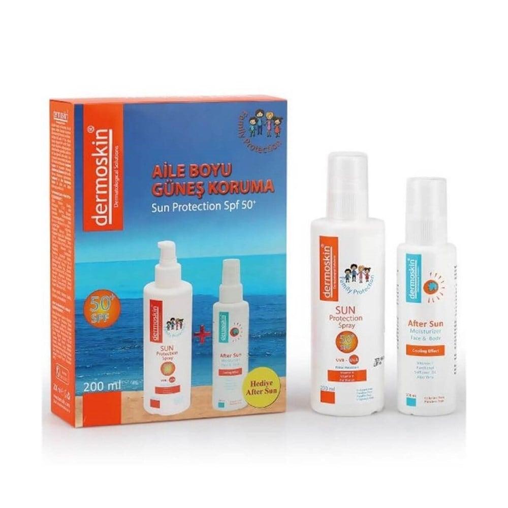 Dermoskin Sunscreen and After Sun Lotion Set SPF 50+ by Beauty Care Bag with two white bottles on Tampa Home & Garden Store