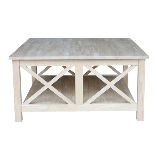 Square Unfinished Solid Wood Coffee Table with Bottom Shelf - Tampa Home & Garden Store