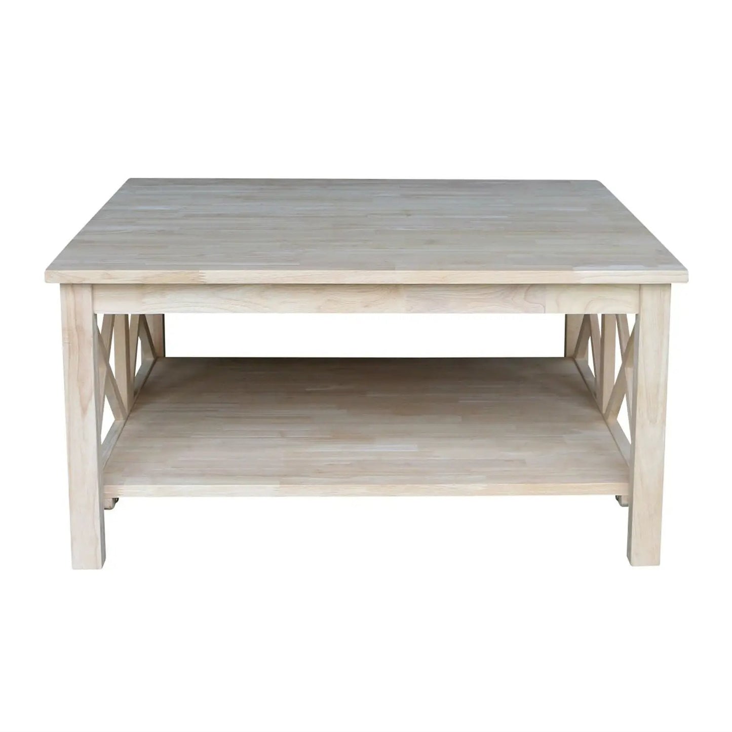Square Unfinished Solid Wood Coffee Table with Bottom Shelf - Tampa Home & Garden Store