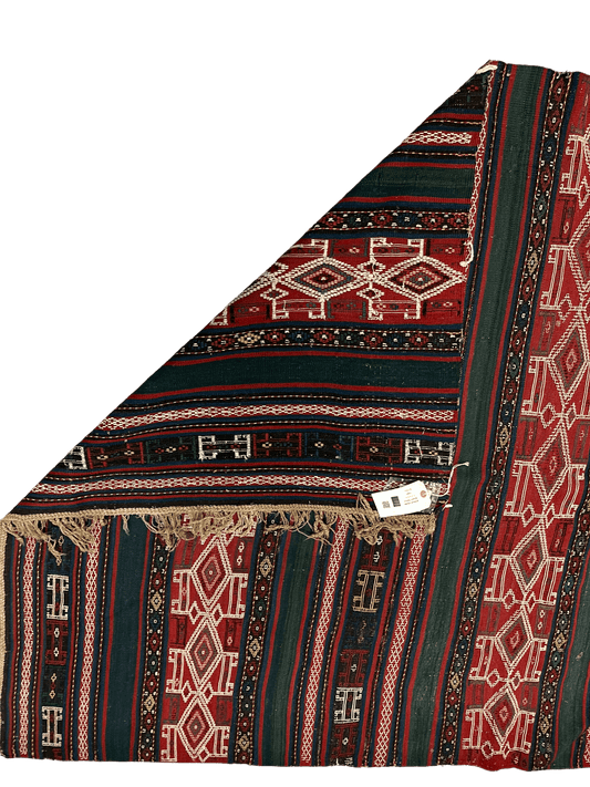 Antique Caucasian Verneh Rug 5'4 x 8' with red, green, blue geometric bands Rugistan on Tampa Home & Garden Store