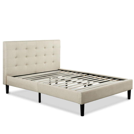 Queen size Taupe Beige Upholstered Platform Bed Frame with Headboard - Tampa Home & Garden Store