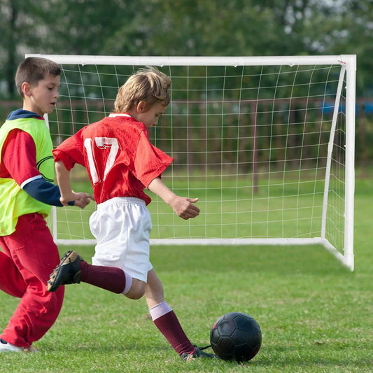 6 x 4 Feet soccer goal with UPVC frame; kids play near goal on grassy field on Tampa Home & Garden Store
