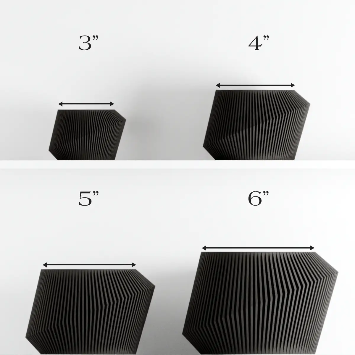 Urban Planter arch-design ribbed black planters in 3–6 in sizes by Modernized Pottery on Tampa Home & Garden Store