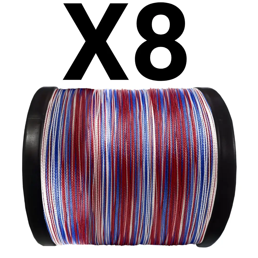Reaction Tackle X8 Braided Fishing Line USA Camouflage spool in red white blue on Tampa Home & Garden Store