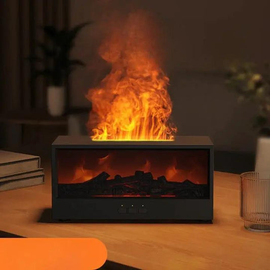 USB Fireplace Air Freshener with LED Flame Effect by Moktan Sabai, black compact unit on Tampa Home & Garden Store