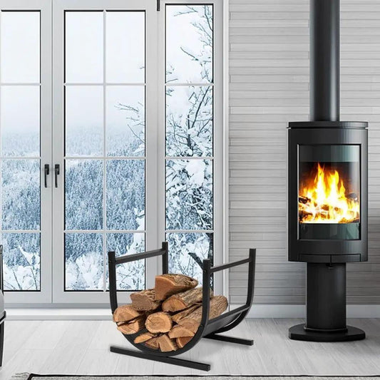 Modern Classic Black Steel Firewood Rack