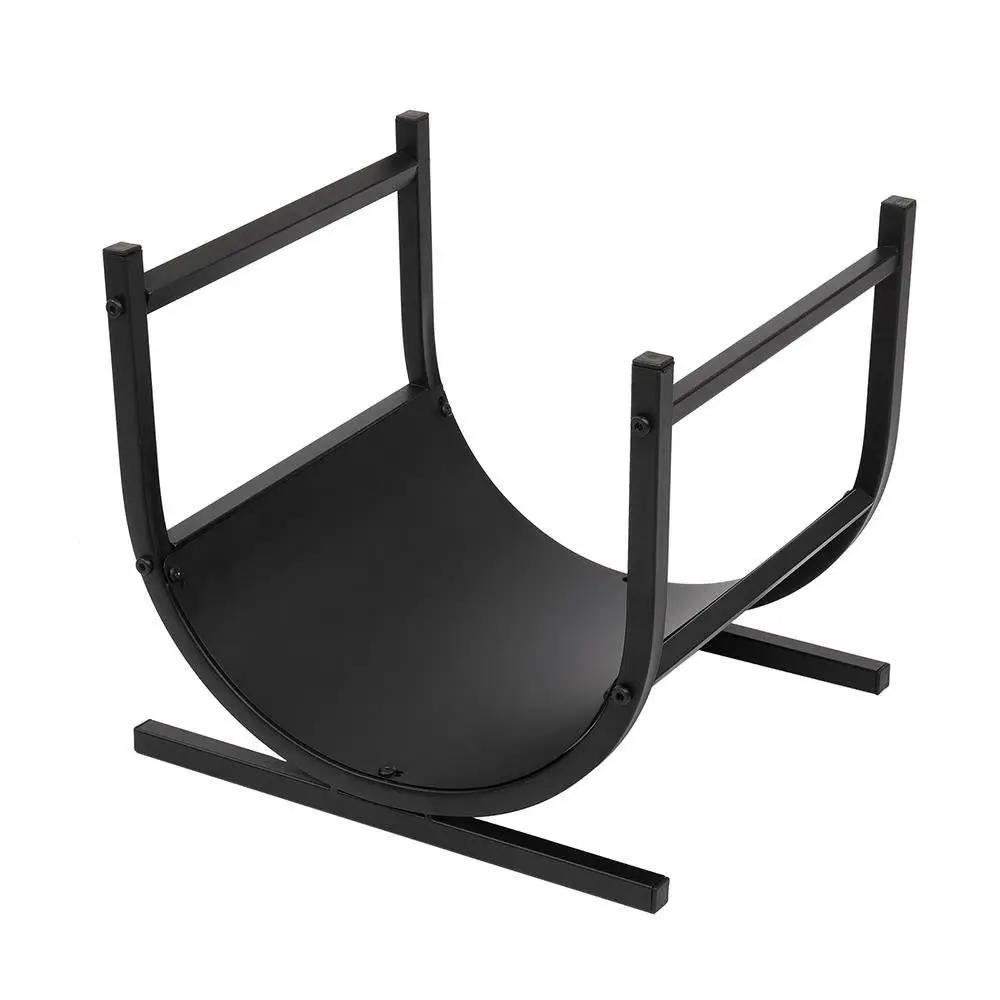 Modern Classic Black Steel Firewood Rack with curved cradle and uprights on Tampa Home & Garden Store