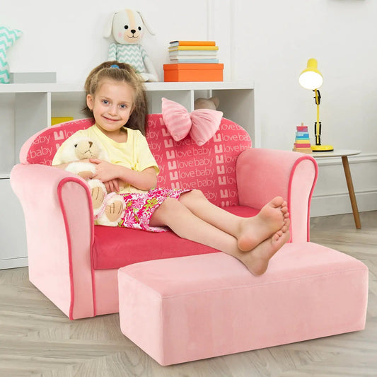 Ultra Soft Velvet Kids Sofa With Ottoman Pink kid-sized velvet sofa with ottoman on Tampa Home & Garden Store