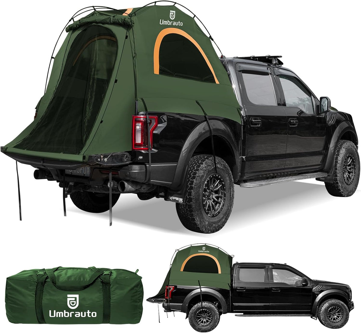 Truck bed tent Umbrauto for 2 on pickup, green PU3000 waterproof, quick 10-min setup on Tampa Home & Garden Store