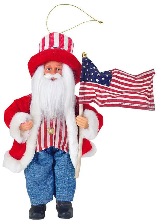 Uncle Sam Santa Ornament Christmas 9-inch with American flag, The Country Christmas Loft on Tampa Home & Garden Store