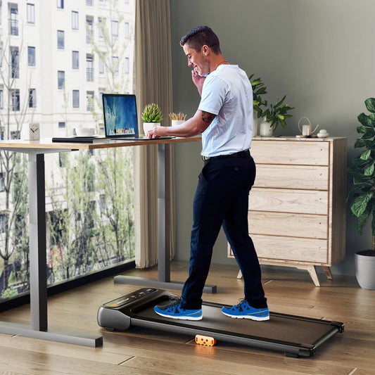 DirectDeals Under Desk Walking Pad Treadmill, compact black home treadmill with laptop on Tampa Home & Garden Store