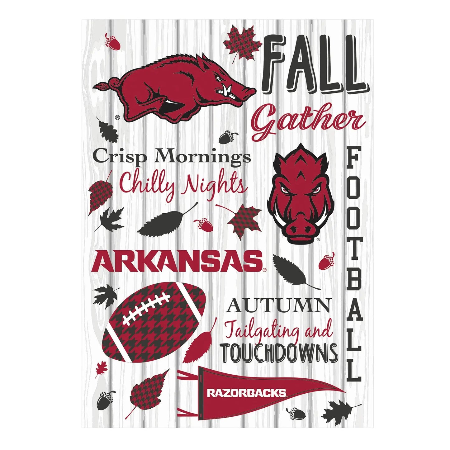 Arkansas Moire Flag house size fall decor Evergreen Enterprises Razorbacks on wood panel on Tampa Home & Garden Store