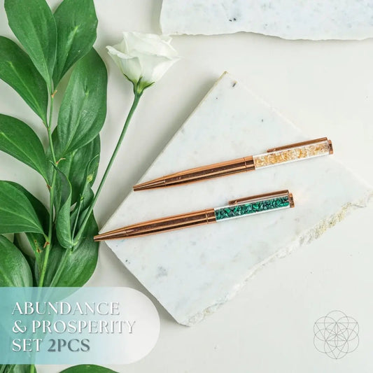 Unlimited Abundance Manifestation Pen Set, copper pens with resin inlays, 2pcs with gold flakes on Tampa Home & Garden Store