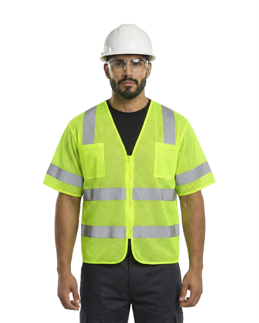 Kiwi hi-vis ISEA 107 Type R Class 3 short-sleeve safety vest with reflective bands on Tampa Home & Garden Store