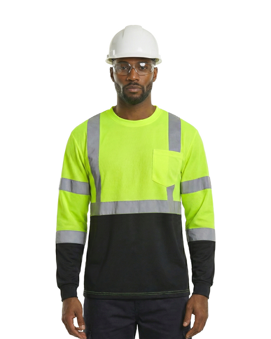 Kiwi High Visibility Long Sleeve Safety Shirt neon yellow with reflective bands on Tampa Home & Garden Store