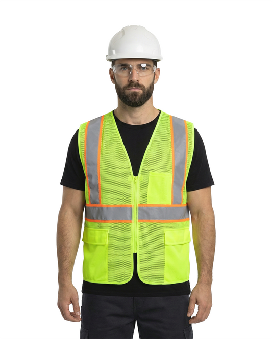 Kiwi High Visibility Safety Vest neon lime with reflective panels, orange trim on Tampa Home & Garden Store