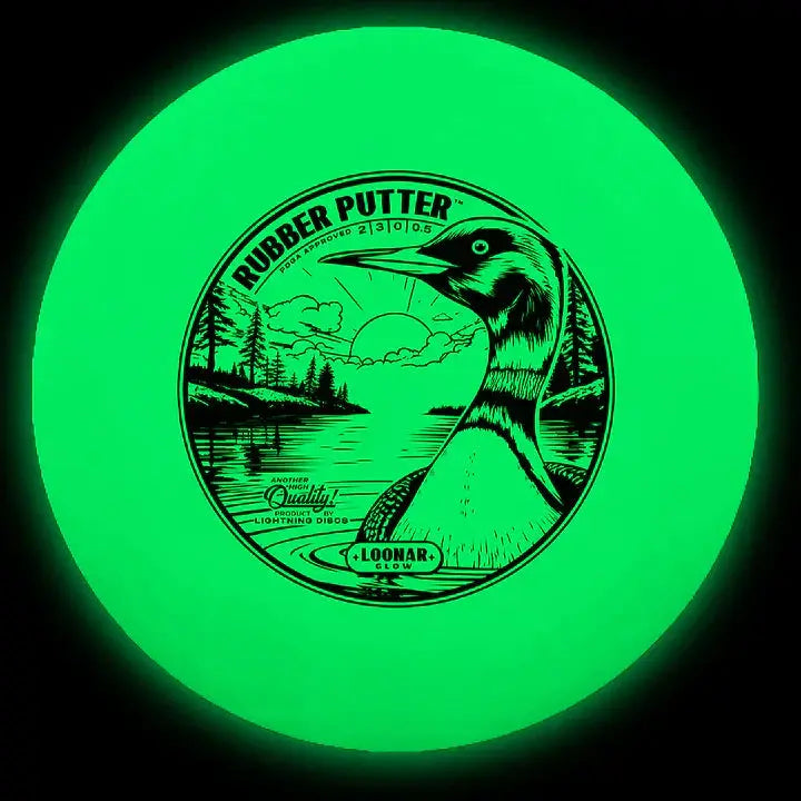Lightning Loonar Glow Rubber Putter Disc by Lightning Golf Discs, neon green glow on Tampa Home & Garden Store