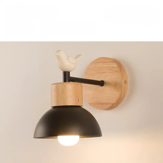 Nordic Wood LED wall lamp sconce with black shade and wood mount Moktan Sabai on Tampa Home & Garden Store