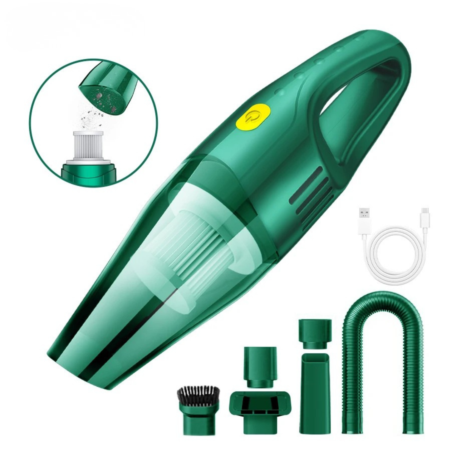 Wireless Mini Car Vacuum Moktan Sabai green handheld with strong suction and attachments on Tampa Home & Garden Store