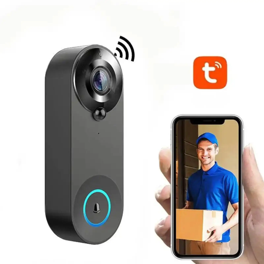 Moktan Sabai 1080P Smart Video Doorbell with two-way audio, black camera with blue LED ring on Tampa Home & Garden Store