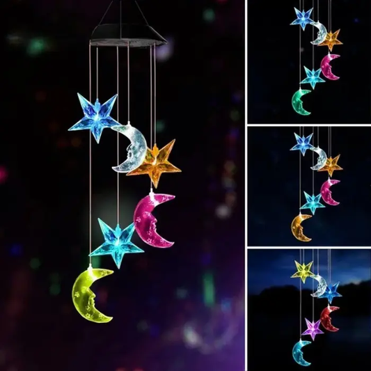 Solar LED Wind Chime Crystal Ball Color Changing multicolor stars and moons Moktan Sabai on Tampa Home & Garden Store