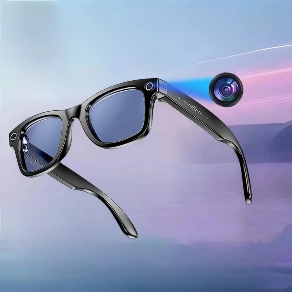 Smart Glasses Moktan Sabai AI Camera, black frame, blue lenses, translation/video capture on Tampa Home & Garden Store