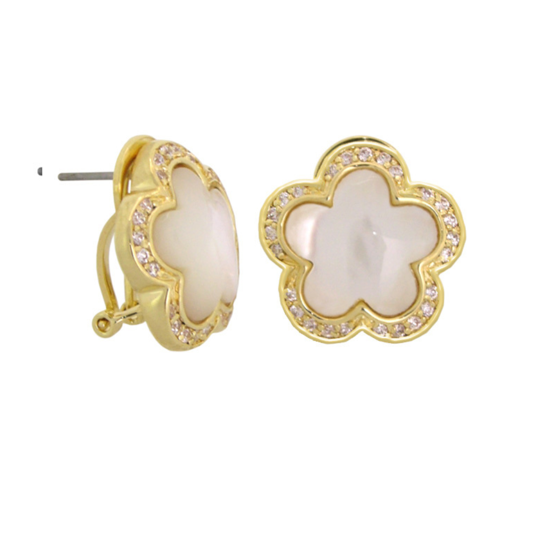 Daisy Love Earrings Pavé Halo Clip button earrings gold-tone with pearl Lauren G Adams 2pc on Tampa Home & Garden Store