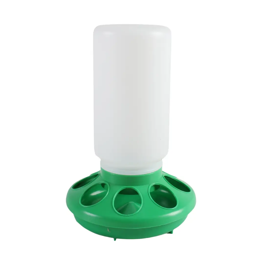 Farmight Chick Feeder Plastic 1 Quart with green base and white reservoir feeding ports on Tampa Home & Garden Store