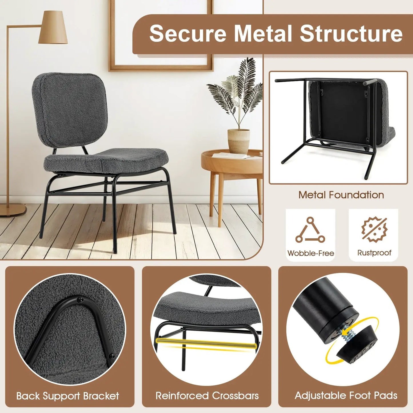 Upholstered Accent Chair Sherpa Reading Chair with Sponge Padding-Gray - Tampa Home & Garden Store