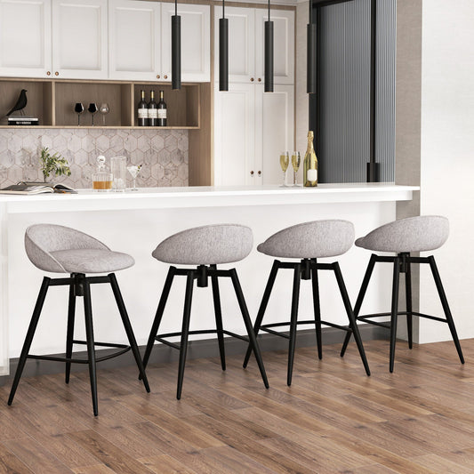 Upholstered Bar Stools Set of 2 with Footrest and Backrest-Gray - Tampa Home & Garden Store