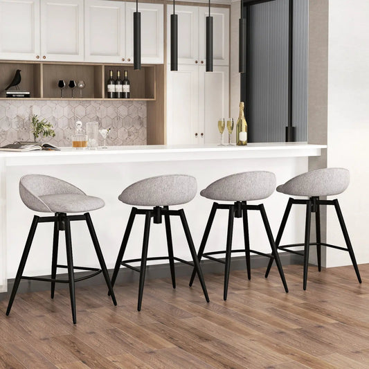 Upholstered bar stools with backrests and footrests, DirectDeals, gray fabric, black metal legs, set of 4 on Tampa Home & Garden Store