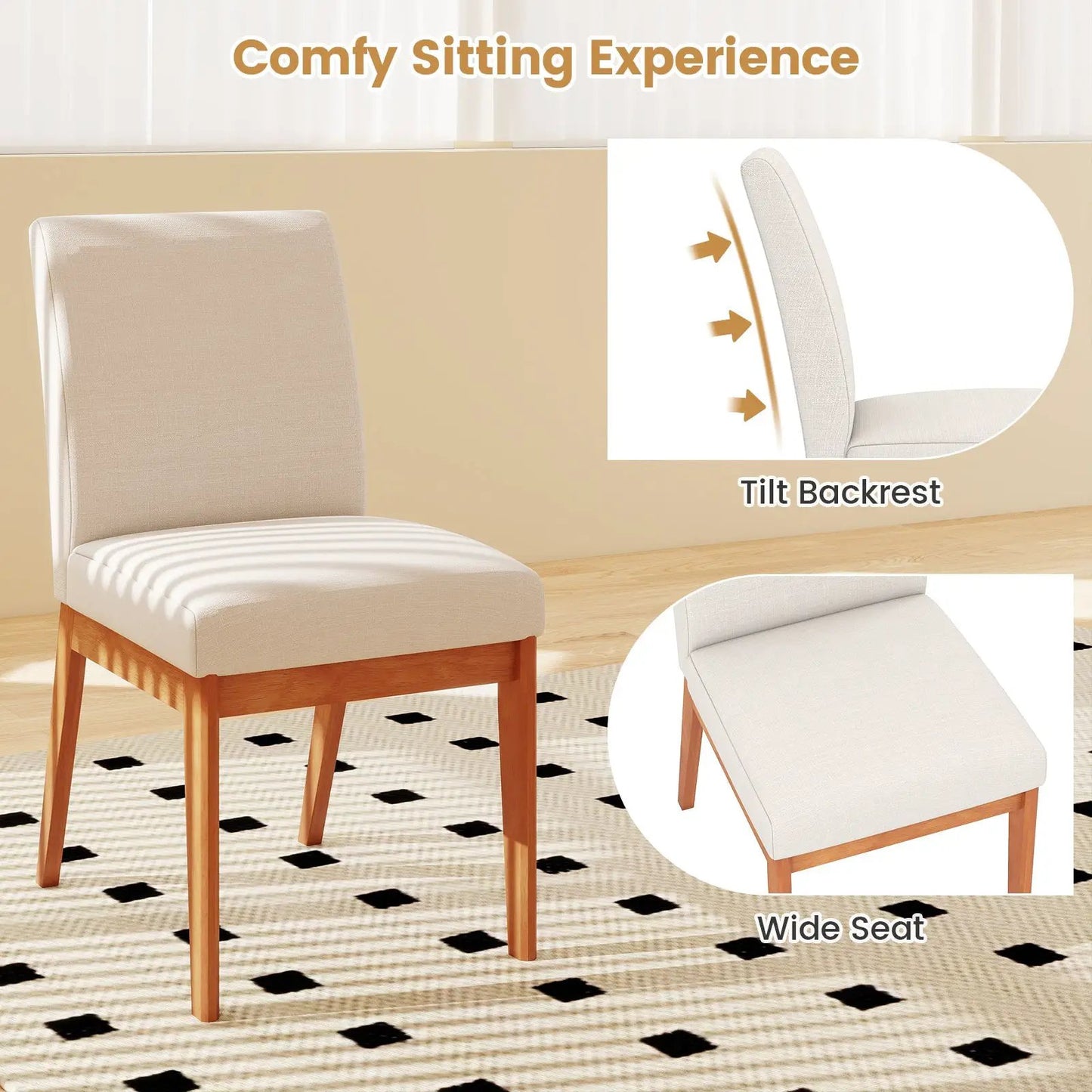 Beige dining chairs set of 2 with wooden legs and tilt-backrest on Tampa Home & Garden Store