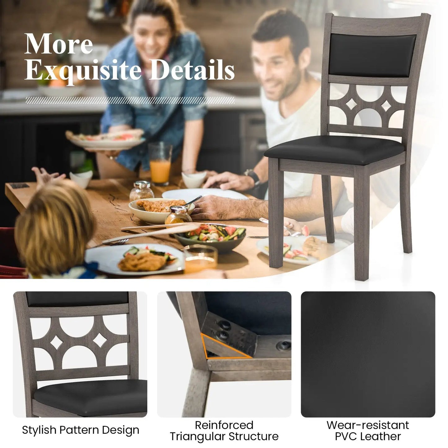 Upholstered dining chair set of 2 gray wood-frame chairs with black padded seats DirectDeals on Tampa Home & Garden Store
