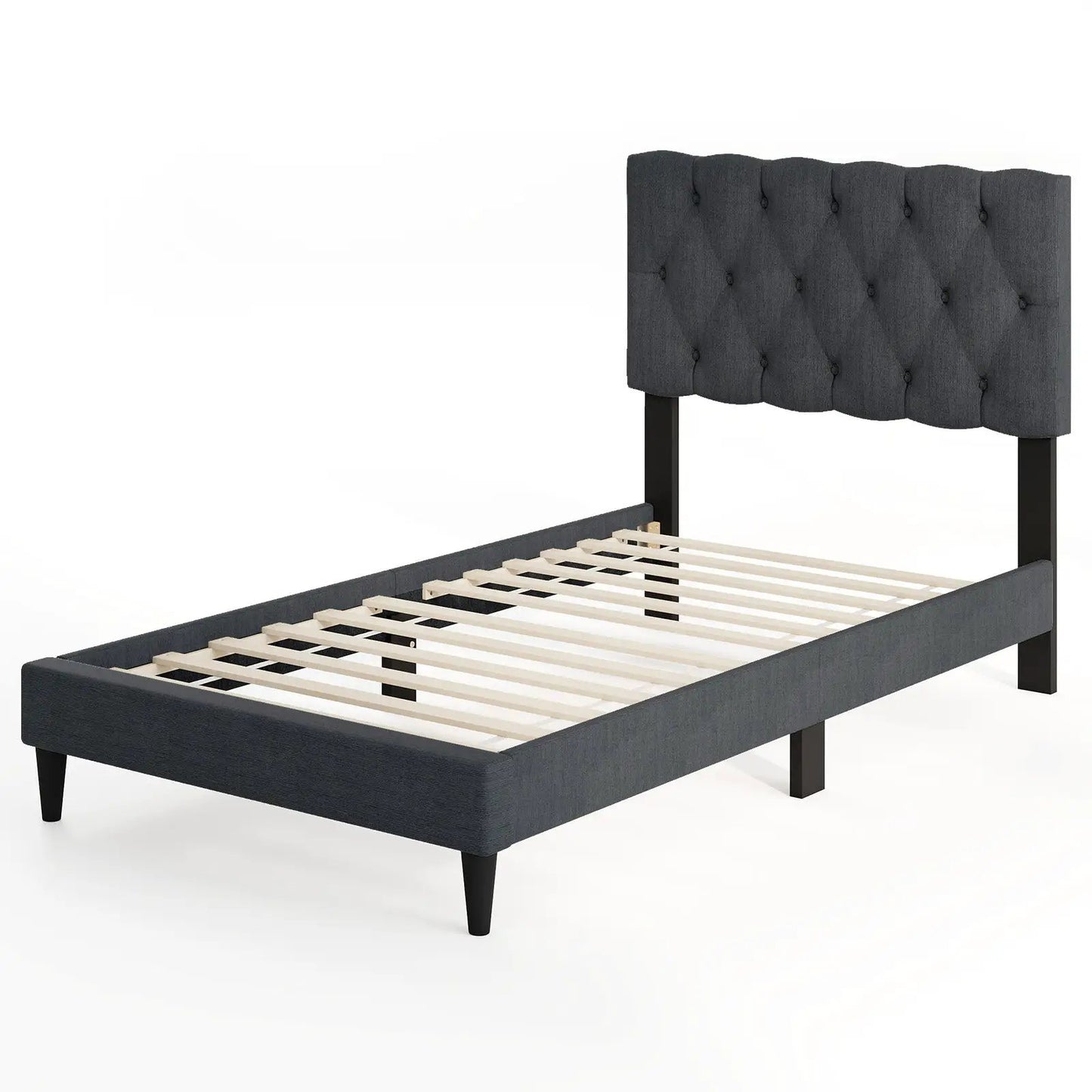Upholstered Platform Bed with Tufted Headboard and Wooden Slats Gray-Full Size - Tampa Home & Garden Store