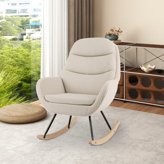 Upholstered Rocking Chair Nursery Glider Rocker with Padded Backrest and Seat-Beige - Tampa Home & Garden Store