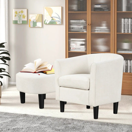 Upholstered Teddy Velvet Club Barrel Chair with Ottoman with Footrest-Beige - Tampa Home & Garden Store
