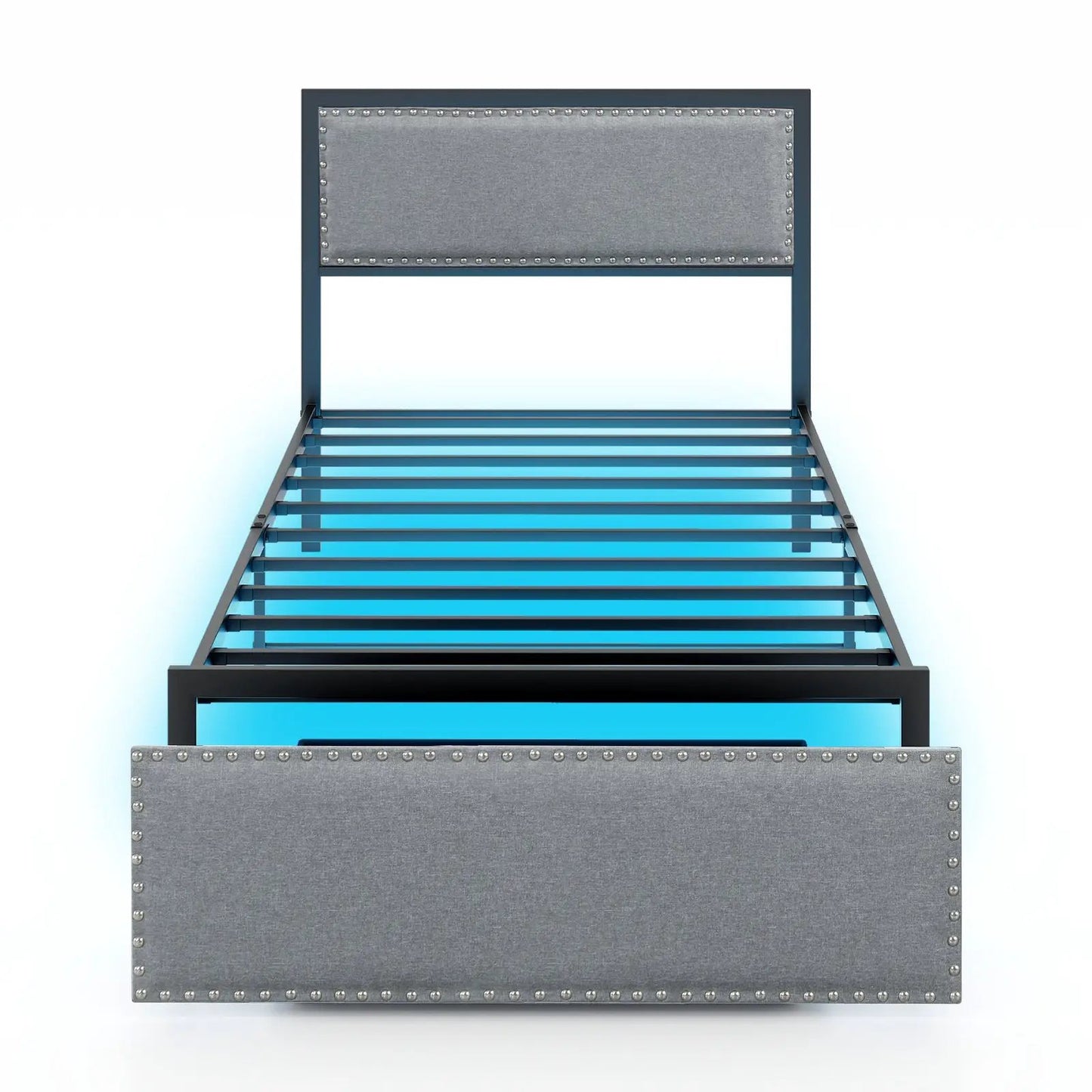 Full/Queen/Twin Size Bed Frame with LED Lights Drawer and Metal Slats-Full Size - Tampa Home & Garden Store