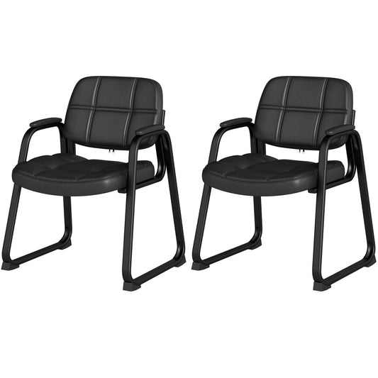 Set of 2 Waiting Room Chair Home Office PU Leather Guest Chairs-Black - Tampa Home & Garden Store