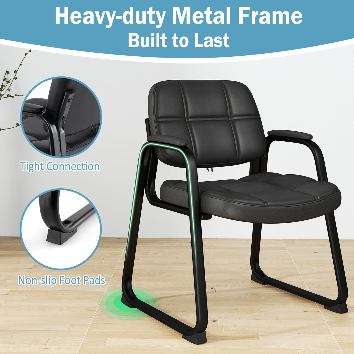 Set of 2 black PU leather waiting room chairs with metal cantilever frames by DirectDeals on Tampa Home & Garden Store