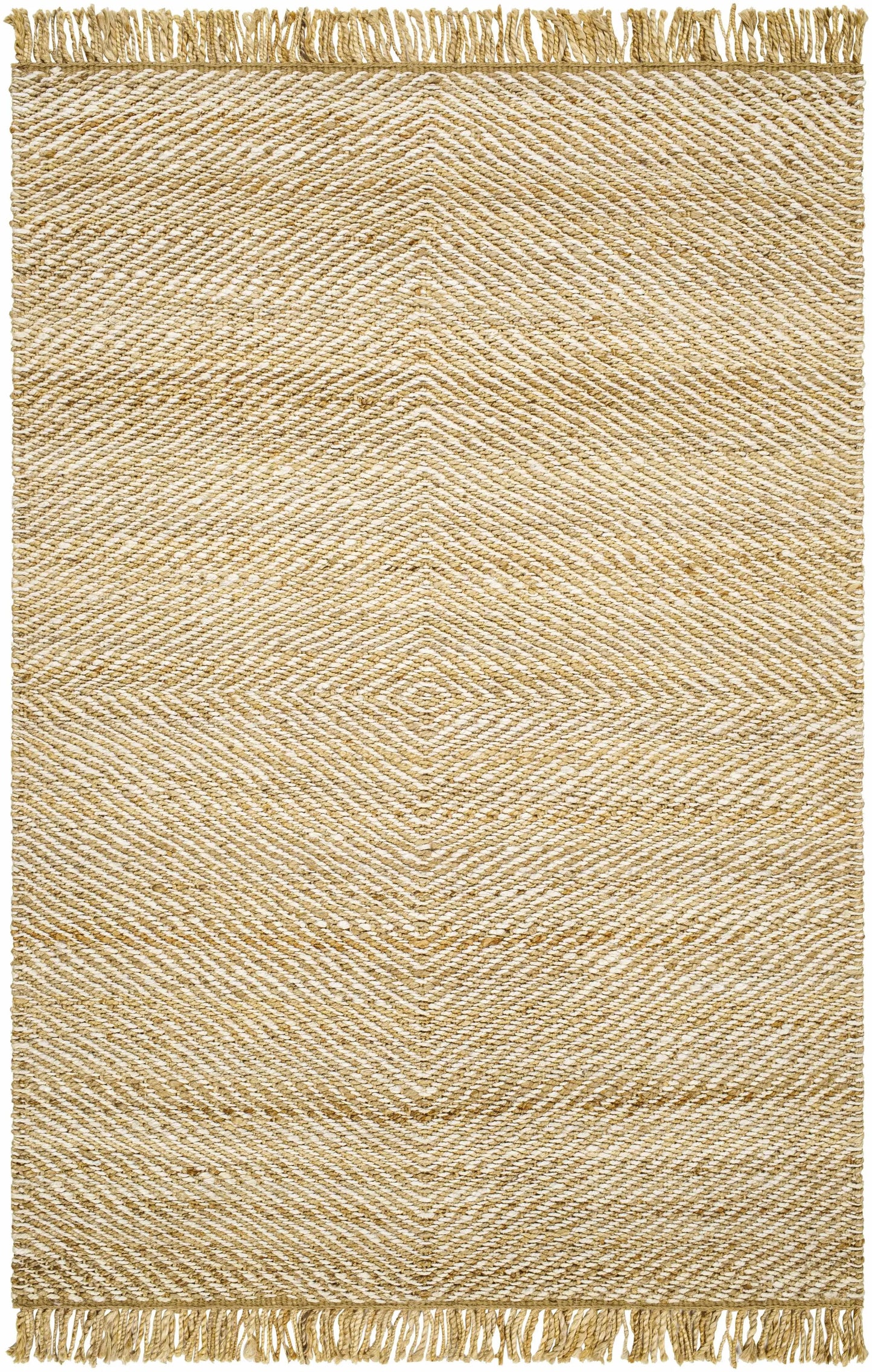 Becki Owens and Livabliss Handmade Rug, natural beige jute with chevron weave and fringed edges, Boutique Rugs on Tampa Home & Garden Store