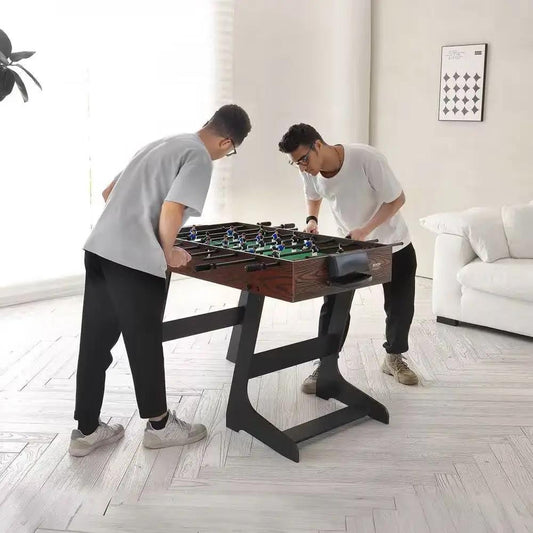 Foldable foosball table walnut wood with 2 balls and black legs two players on Tampa Home & Garden Store