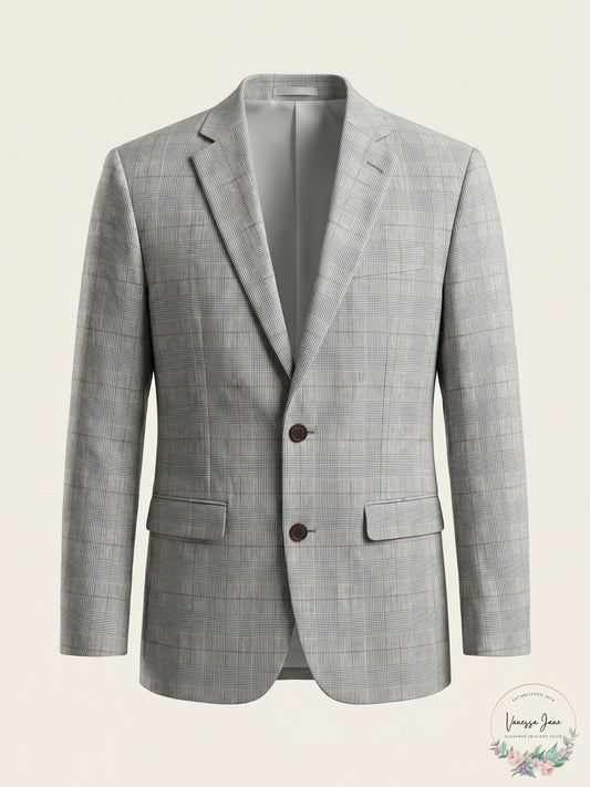 Bar III Slim Fit Gray Plaid Linen Jacket for Men