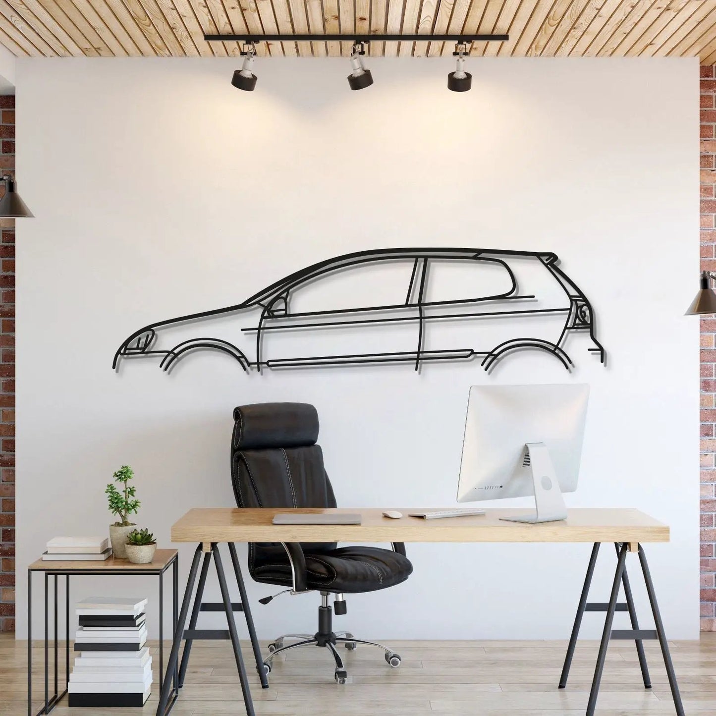 Golf 5 Classic Metal Wall Art for Cars silhouette in bold black lines by Modello Turbo on Tampa Home & Garden Store