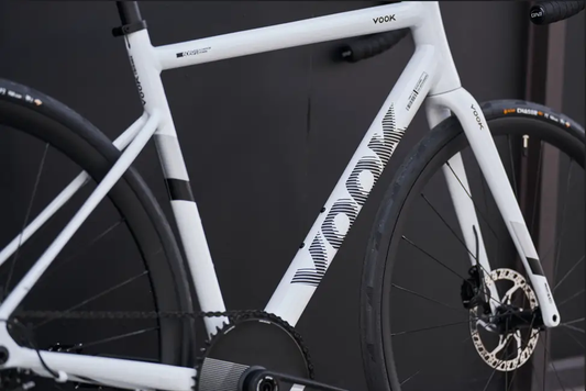 VOOK One 2.0 road bike white frame with black graphics and front disc brake on Tampa Home & Garden Store