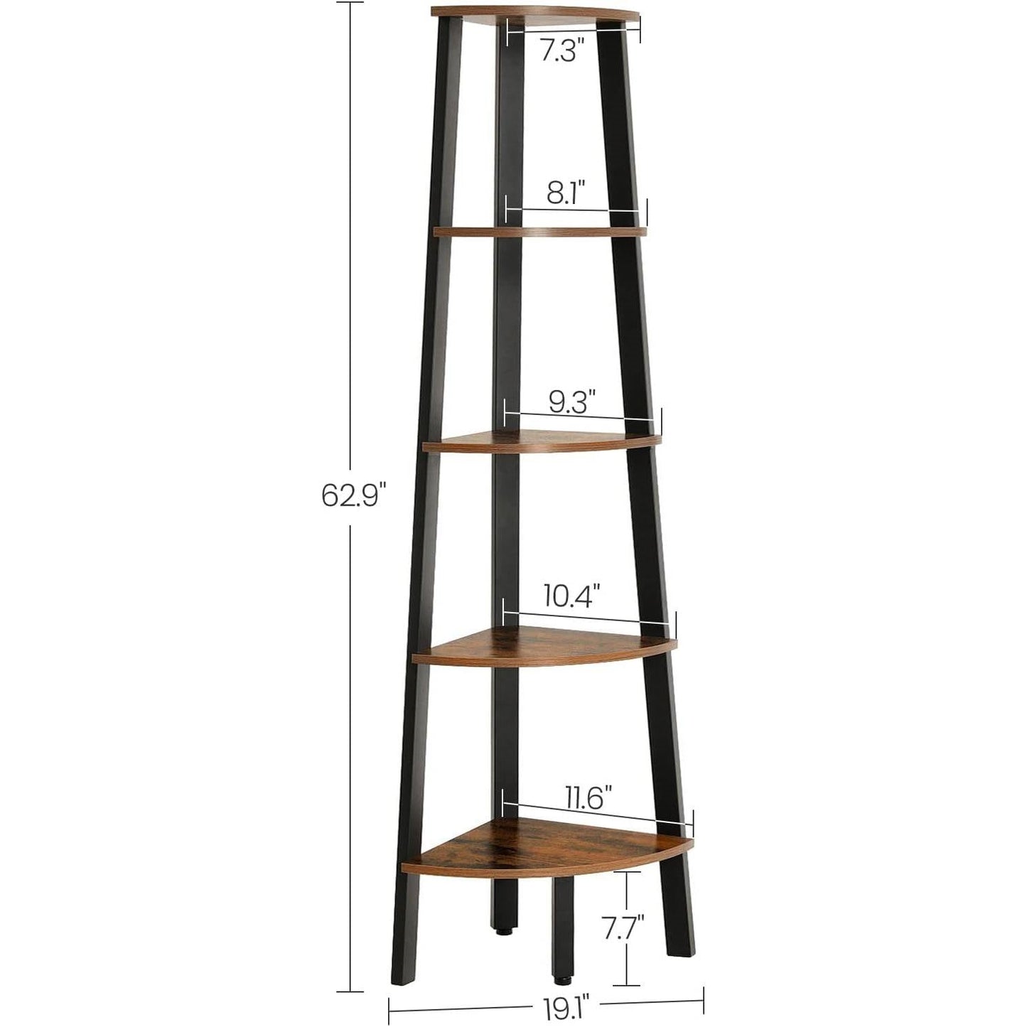 Étagère d'angle moderne à 4 niveaux, marron et noir, bibliothèque fine