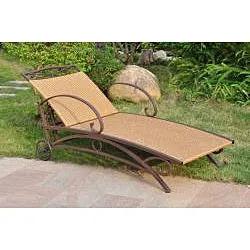 Resin wicker and steel chaise lounge recliner in light pecan outdoor sunlounger on Tampa Home & Garden Store