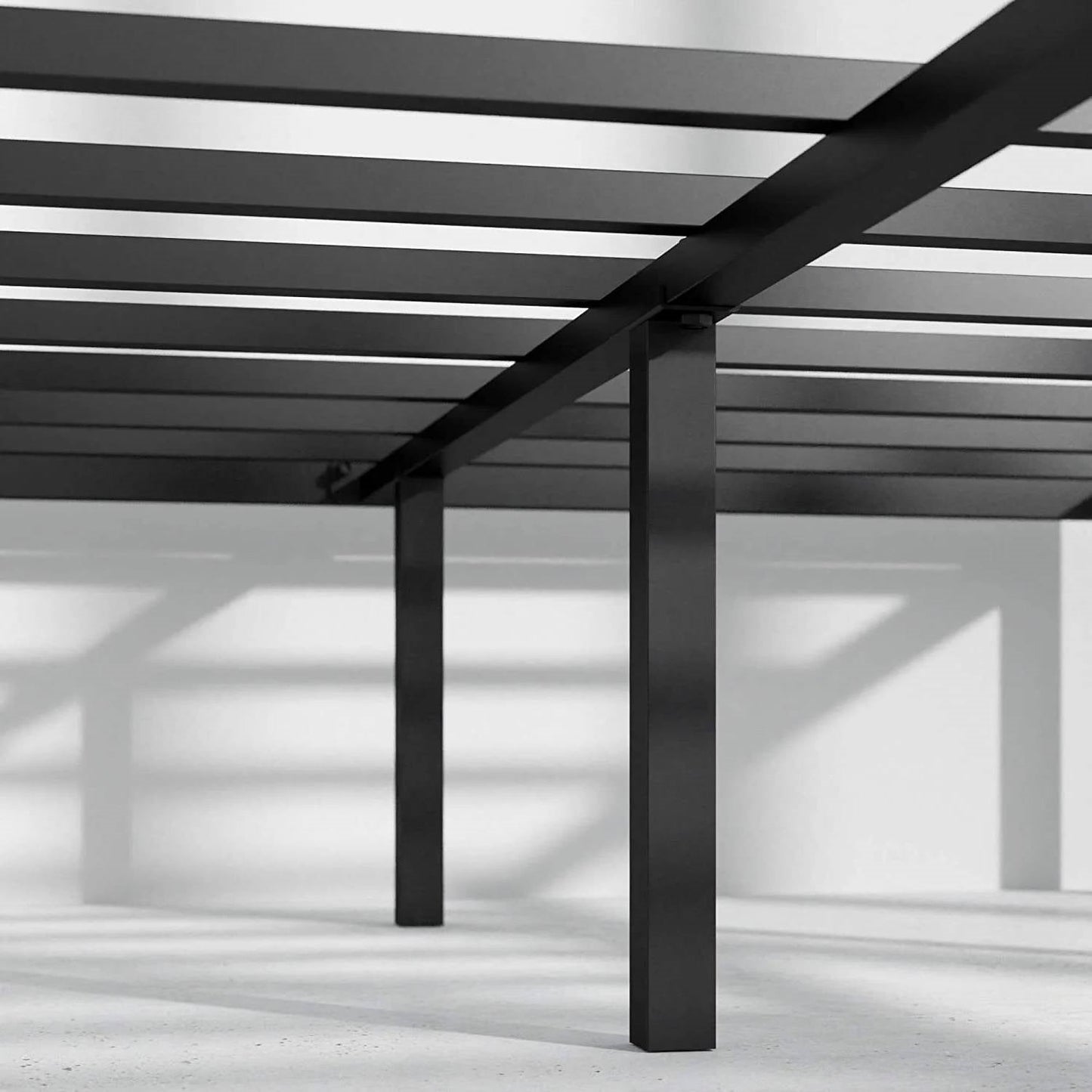 Base de cama King de plataforma metálica con patas redondeadas, capacidad de 317 kg